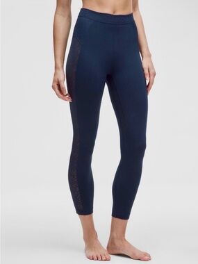 lululemon athletica Navy Cropped High-Rise Leggings with Lace Side Panel